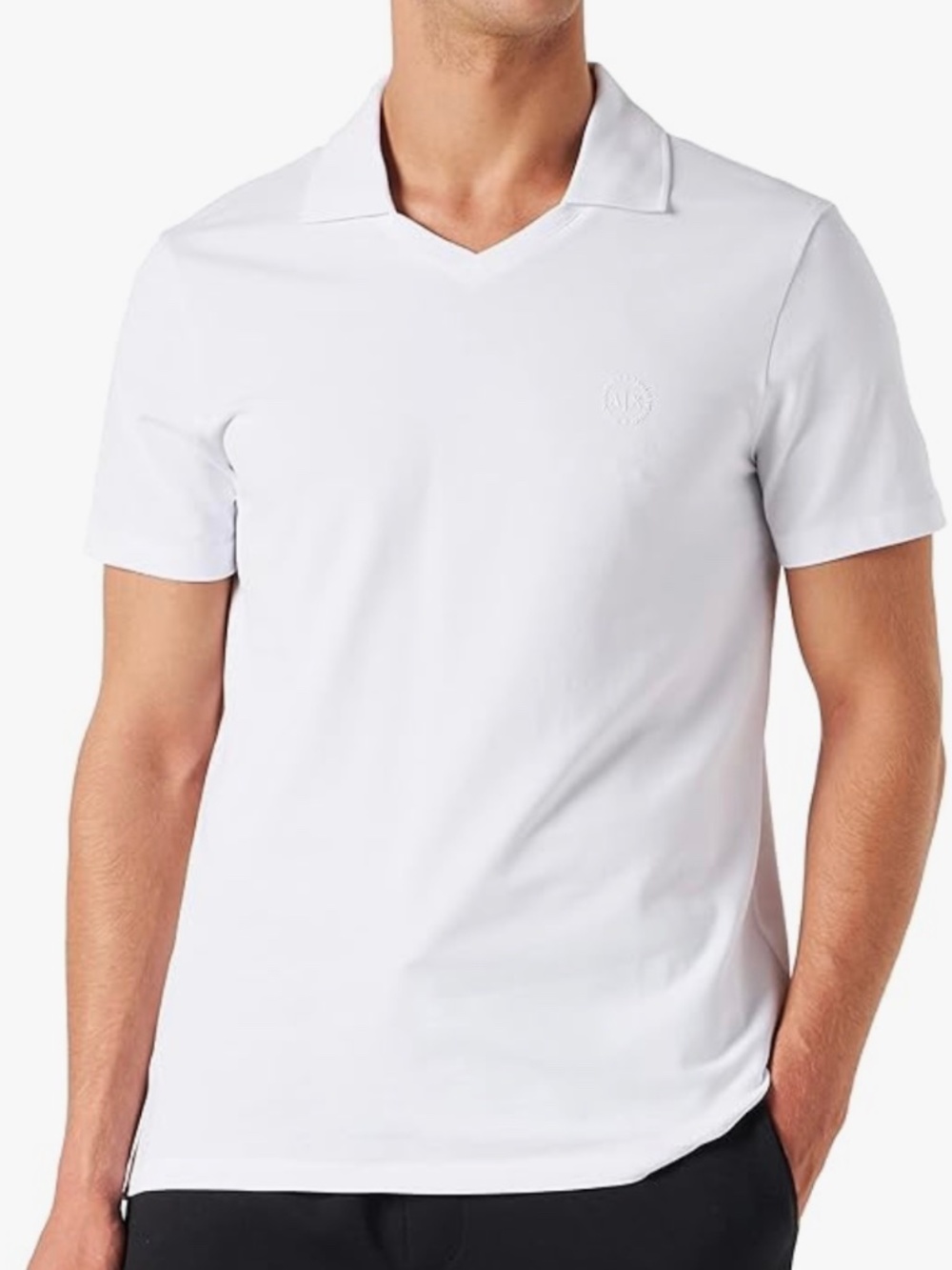 ARMANI EXCHANGE AX V-neck Polo in White (Sz: Small) NEW MSRP $120